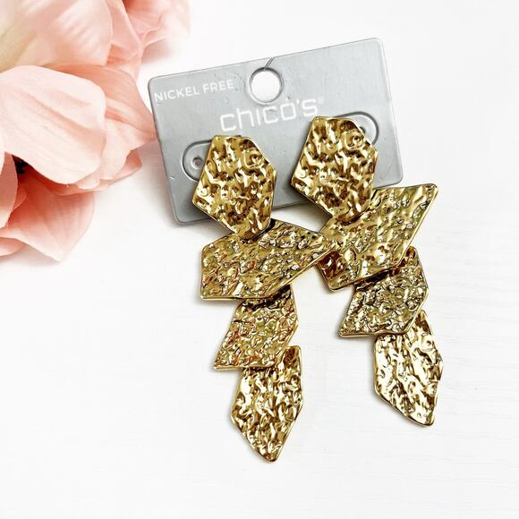 Chico's Gold Tone Textured Linear Earrings - Picture 1 of 5